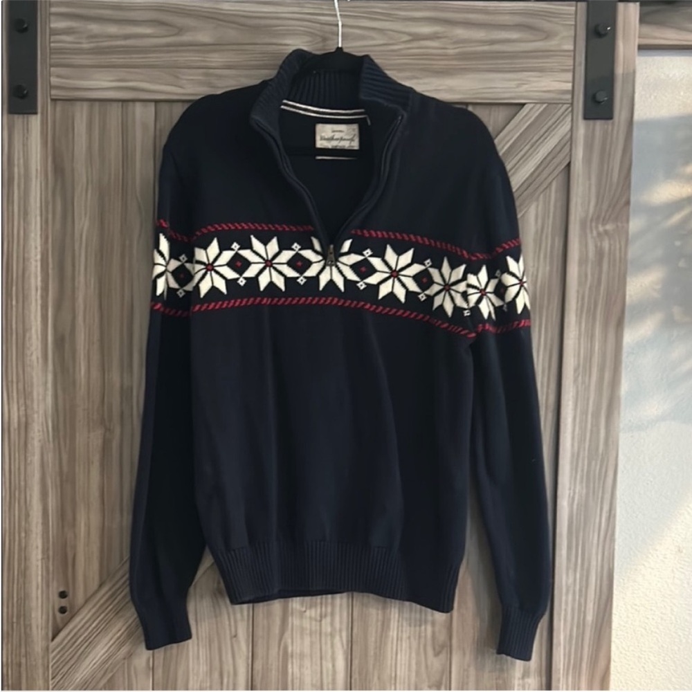 Weatherproof‎ Dark Blue 1/4 Zip-Up Sweater with Snowflake Pattern Size Large